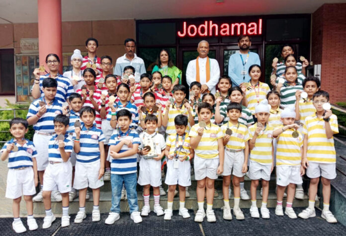 Jodhamal Public School students celebrating their roller skating championship wins